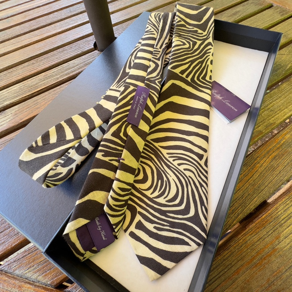 🔥🦓RL SUMMER 26’🔥🆕💯AUTH RALPH LAUREN PURPLE LABEL EXQUISITE ZEBRA🦓DECO MOTIF TIE🦓